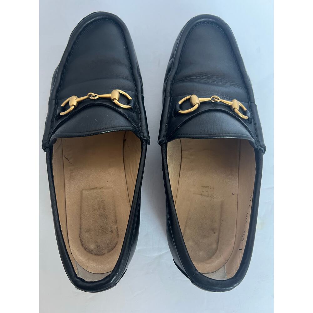 Authentic Gucci Black Leather Brixton Gold Horsebit Slip On Loafer Shoes Sz 6.5 - Picture 8 of 12